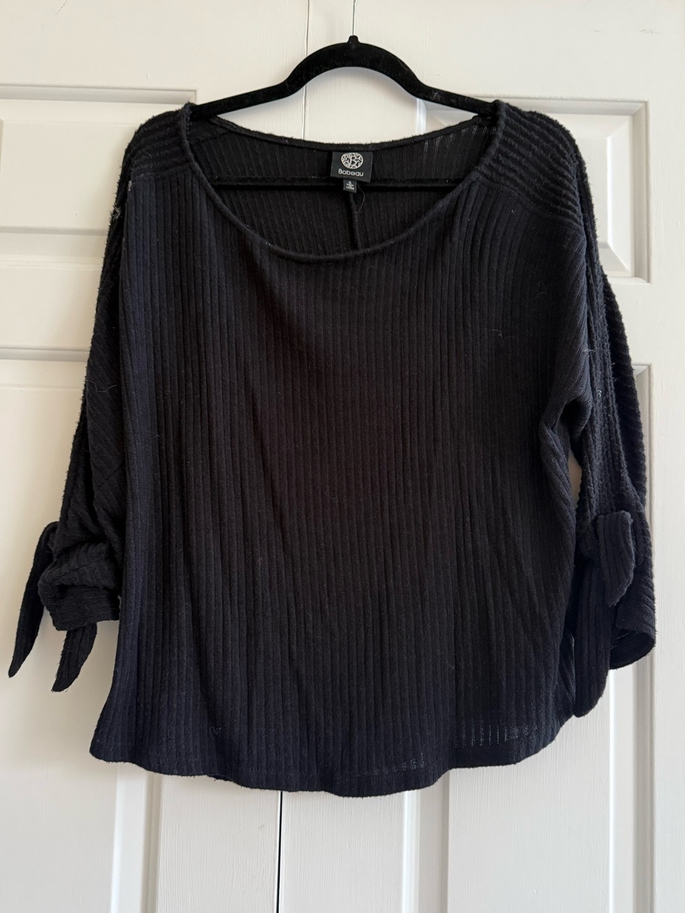 bobeau Black Ribbed Scoop Neck Sweater